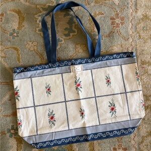 Sezane Blue and Cream Floral Tote Bag